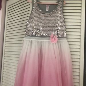 Girls pink sequins knee length dress